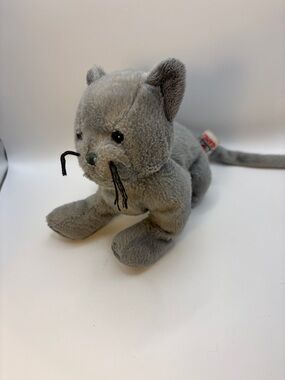 GANZ Gray Plush Cat Toy with Black Whiskers and Eyes